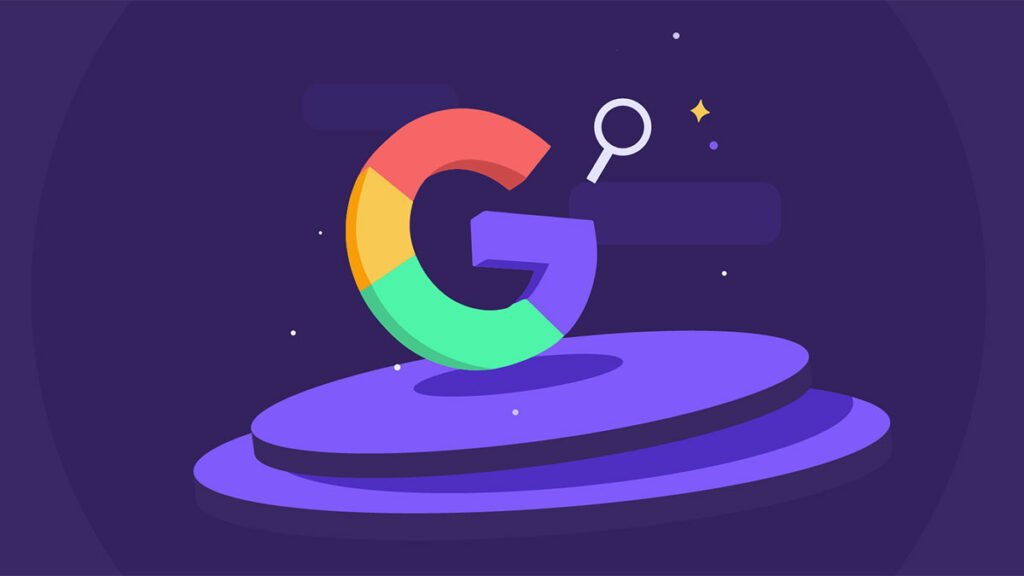 Ilustração do Logo do Google sob Fundo Roxo.